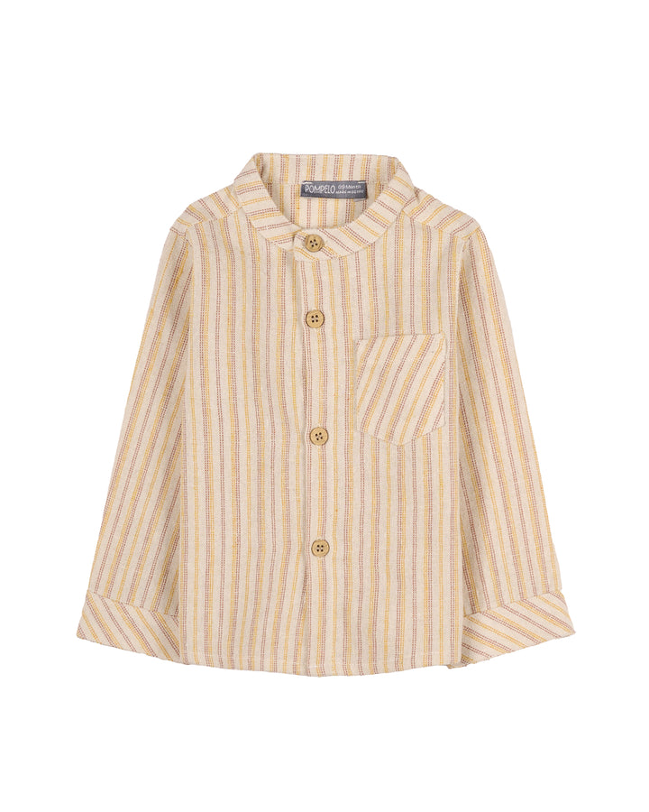 Boys Striped Mandarin Collar Shirt
