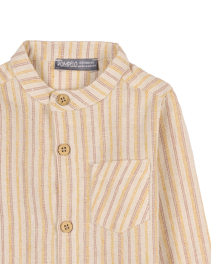 Boys Striped Mandarin Collar Shirt