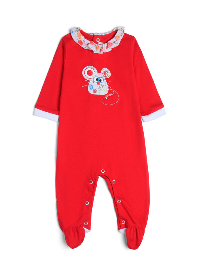 Graphic longsleeve playsuit mouse embroidery