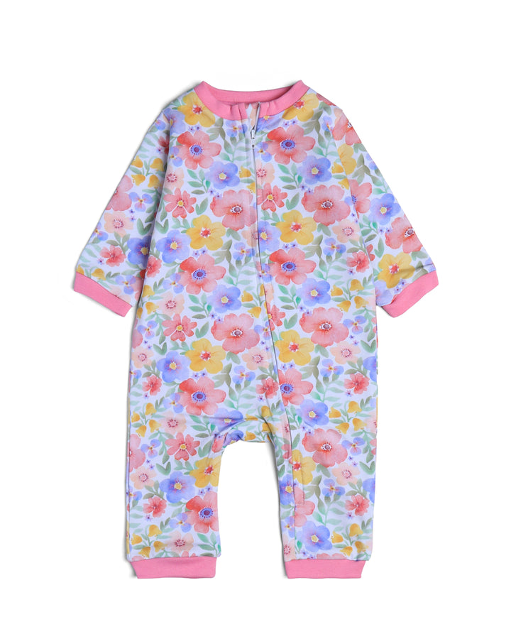 Graphic longsleeve full zip playsuit all-over floral print