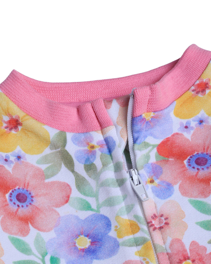 Graphic longsleeve full zip playsuit all-over floral print