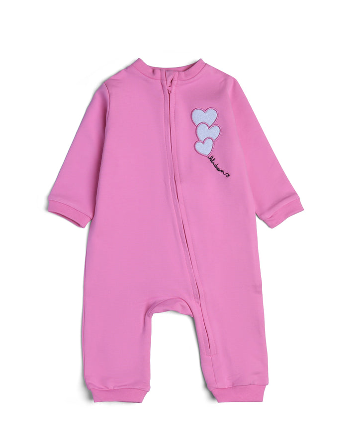Graphic longsleeve full zip playsuit heart applique