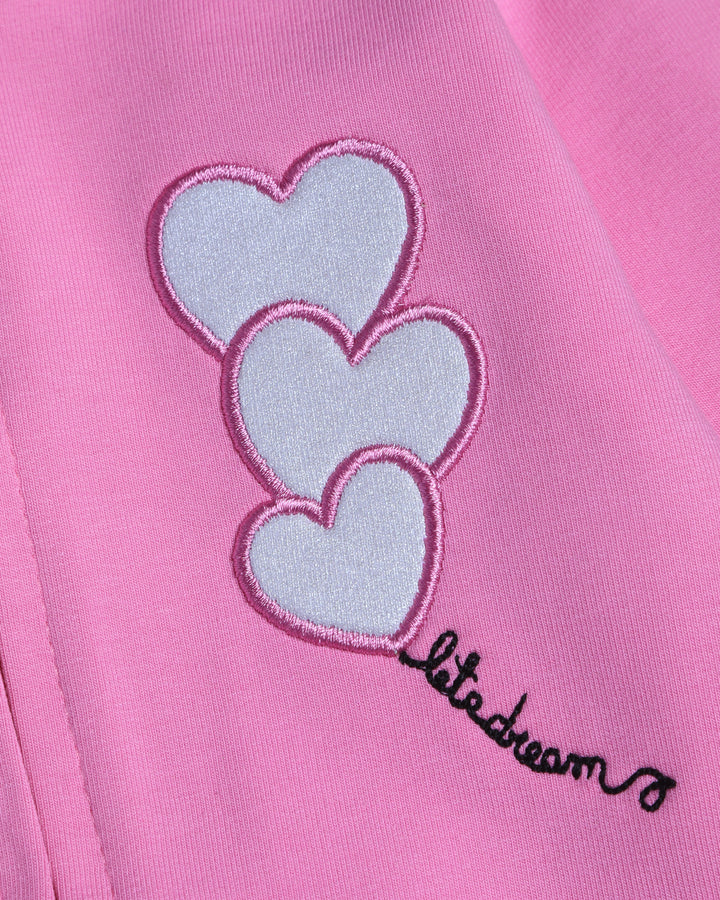 Graphic longsleeve full zip playsuit heart applique