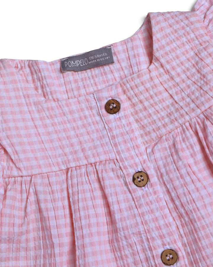2PCS woven set textured pink gingham