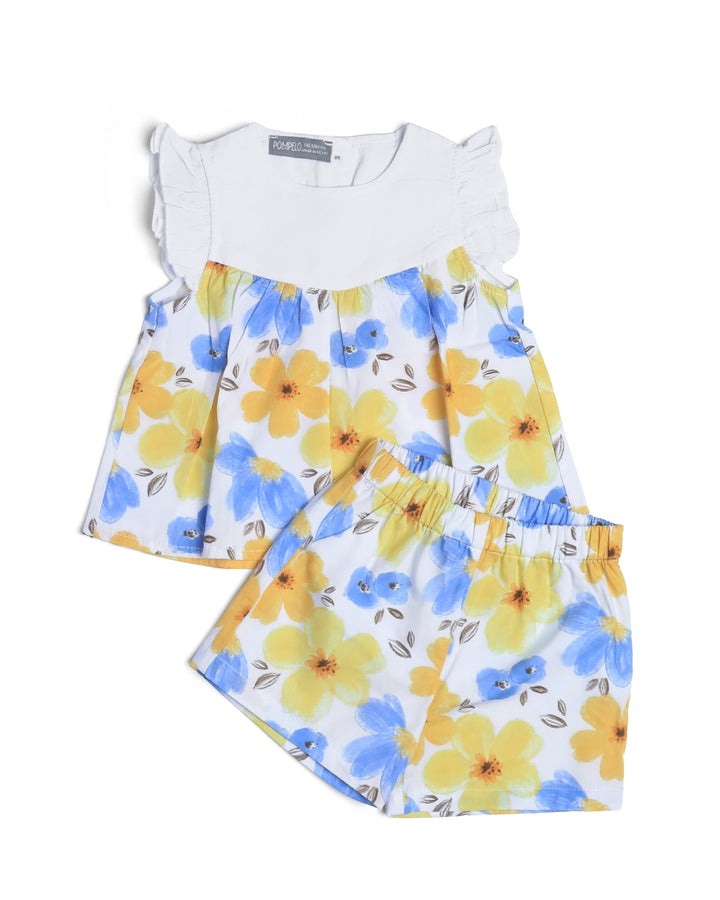 2PCS woven set blue flower print