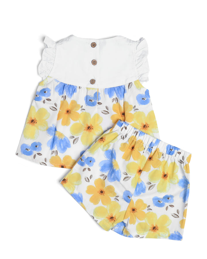 2PCS woven set blue flower print