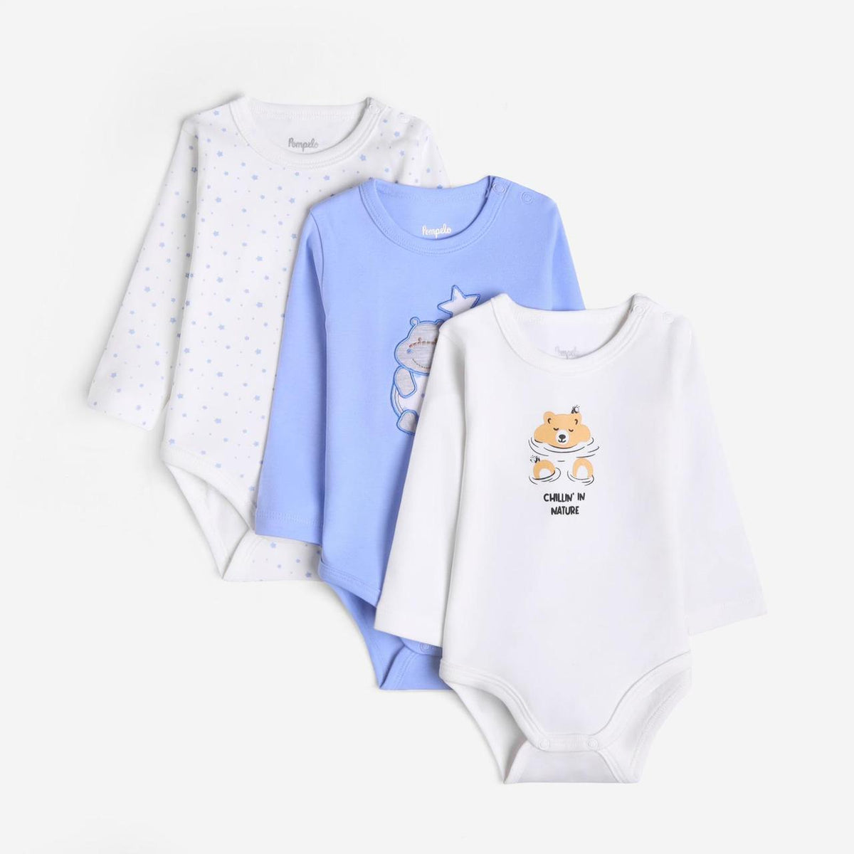 printed Long sleeve baby Boy set of 3 overalls by Pompelo