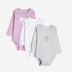 printed Long sleeve baby girl set of 3 overalls by Pompelo