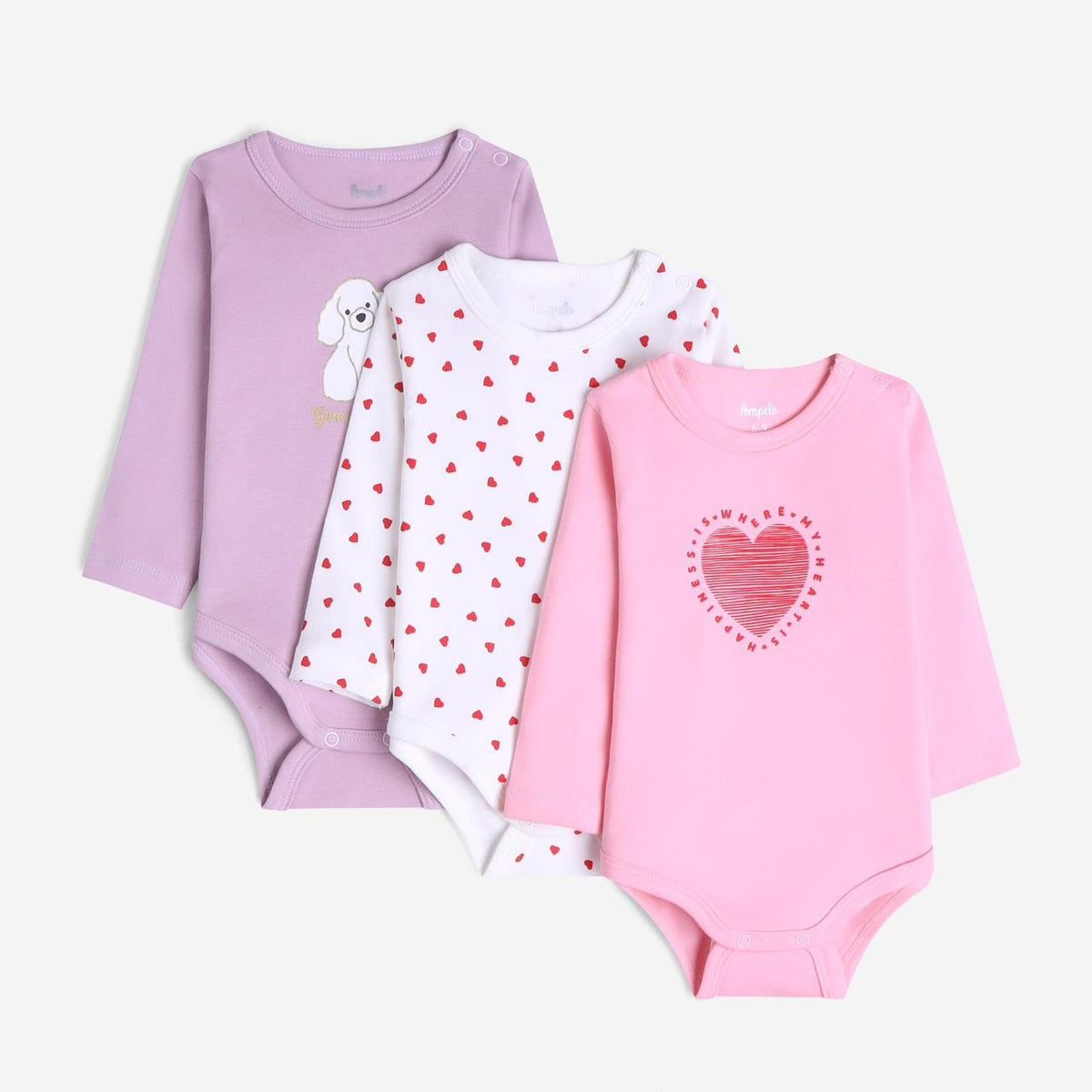 printed Long sleeve baby girl set of 3 overalls by Pompelo